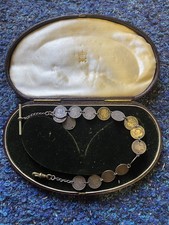 Antique Victoria Young Old Head Silver 3D Coins Albert Watch Fob Chain Victorian