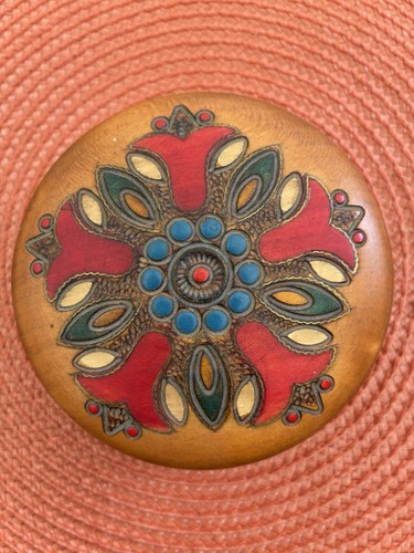 Folk art wooden round box - art,