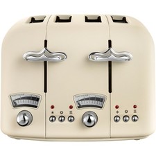 De'Longhi CT04.BG Argento Flora 4 Slice Toaster 1800W Defrost Function Beige