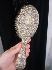 Antique ornate large silver plated/  grooming hair brush dressing table display