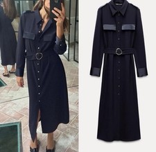 Zara Blue Long Sleeves Belted