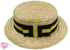DELUXE STRAW BOATER HAT BLACK YELLOW BAND 1920S FANCY DRESS VICTORIAN BARBERSHOP