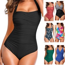 Womens Swimming Costume One Piece Tummy Control Ruched Modest