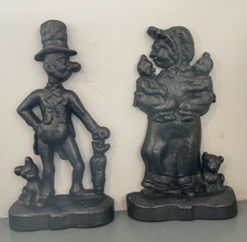 A Pair Antique Lead Doorstops   Ally Sloper & Wife - Rare Lead Doorstops