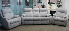 G PLAN KINGSBURY STATIC 3 SEATER SOFA & 2x ARMCHAIRS IN REMCO LIGHT GREY FABRIC