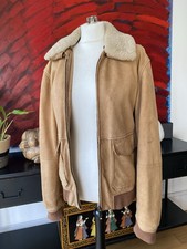  ZARA Man Sheepskin Leather Tan Aviator Bomber Jacket Shearling Collar RN77302 M