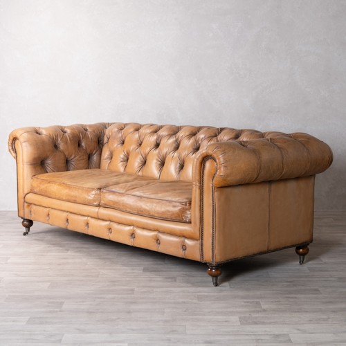 Tan leather chesterfield - leather, sofa