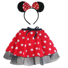 Women's MINNIE MOUSE Style Costume Fancy Dress - 12" length SKIRT AND EAR SET