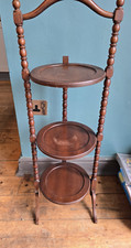 A Vintage Wooden 3 Tier Folding Cake Stand / Whatnot on Twist supports, 88cm.