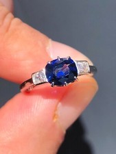 Stunning Antique Art Deco Natural Royal Blue Sapphire & Diamond Platinum Ring