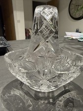 Vintage Crystal Glass Small Basket with Handle