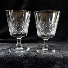 Vintage Thomas Webb London Clear Cut Crystal Claret Wine Glasses Pair Signed