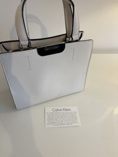 Calvin Klein Women's Top Handle Strap Cross Handbag White Leather Tote Style