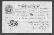 White Fiver £5 Banknote