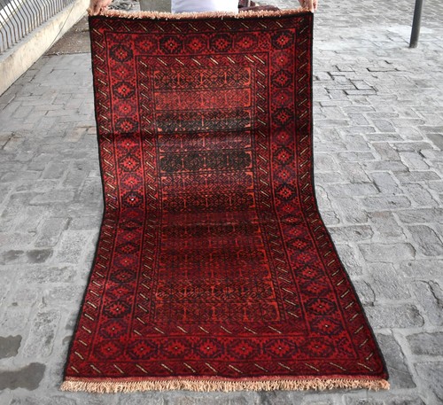 Red vintage afghan baluchi rug - red,