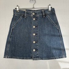 Levi's Premium Denim Skirt W25 Big E Button Front A-Line Blue Mini Jean Skirt