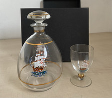 Super vintage / retro glass ship / Galleon theme port or sherry decanter & glass