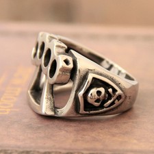 Men's Stainless Steel Skull Knuckle Duster Ring Boxing Glove Silver/black Trend
