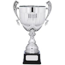Silver Presentation Cup Vertical Lined Award Handled Trophy FREE Engraving A1172