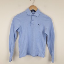 Fred Perry Polo Shirt Boys Small Blue Long Sleeve Collared 100% Cotton Tee