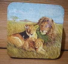 Vintage Keller-Charles sweet toffee candy square tin with lion pride design
