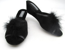 DUNLOP Size 6 Women's Black Fabric Wedge Heel Mules. Pre Loved