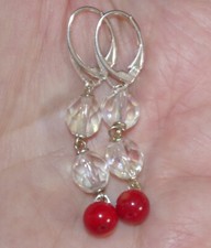 Sterling Vintage Genuine Australian Elongated Crystal drops with Red coral