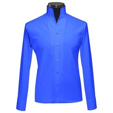 Royal Blue High Open V Buttonless Collar Dress Shirt Men  3" High Tall Long Neck