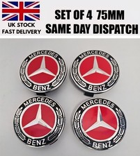 4x Red Mercedes Benz Alloy Wheel Centre Caps 75mm A B C E S M, ML CLA GLA / NEW