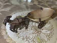 Antique French Palais Royal Mother Of Pearl Ormolu Goat Cart Thimble Pin Cushion