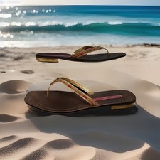 Grendha "Ivete Sangolo" Gold Rubber Block Heel Toe Post Flip Flops / Sandals UK6