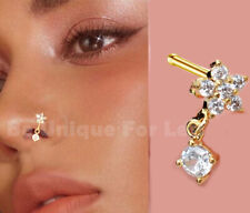 Surgical Steel Flower Dangly Nose Stud Crystal Nose Pin Piercing Gold Silver
