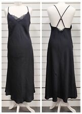 LADIES EX CHAIN STORE SATIN BLACK LONG CHEMISE NIGHTDRESS SLIP UK SIZES 8 & 12