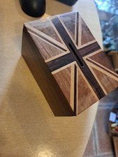 Vintage Union Jack Wooden Money Box With Inlaid Decoration.