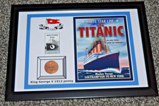 RMS TITANIC Coal Artefact with 1912 penny FRAMED DISPLAY Recovered 1994 with COA