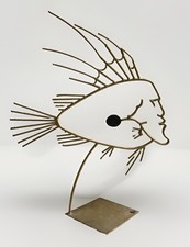 Vintage Surrealist Sculpture Fish Face Metal Signed “Phil” Free Standing 58cm