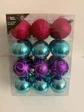 Christmas Baubles Pink Purple Turquoise 24 pieces