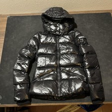 Mackage Puffer Jacket Womens XS Black Shiny Hooded Down Coat Removable Hood