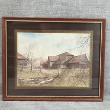 K J Messer Print Landscape Barns Farm  Framed