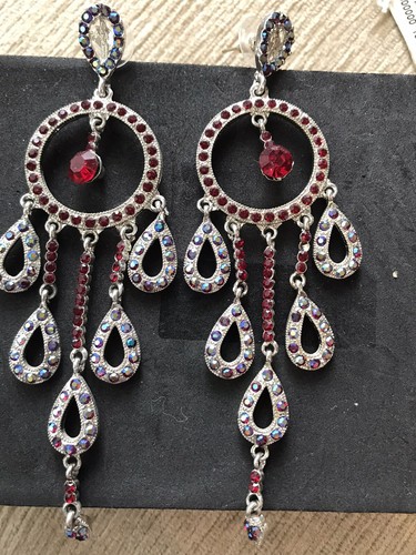 Silver earrings maroon crystal - earrings,
