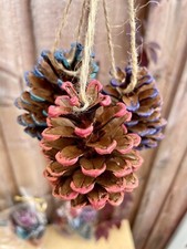 12 Pinecone Christmas Baubles Hand-Painted Colourful Festive Tree Decorations