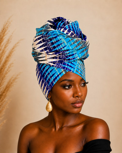 Blue kente head - head, african