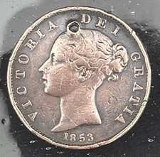 1853 HALF PENNY ~Queen Victoria Young Head 28mm Copper Coin~NICE DETAILS 