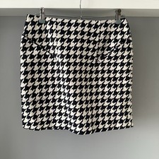 H&M Black White Houndstooth Mini Skirt Pencil Tailored Zip-Up, UK 10 (EUR 38)