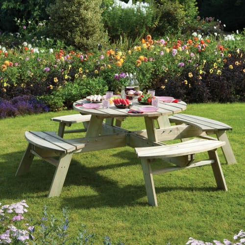 Round wooden picnic table - table, 8