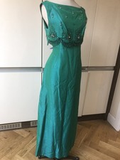 SUSAN NEVELL MAYFAIR 60S VINTAGE SIZE 12 DRESS TWO TONE GREEN EMBELLISHED MAXI