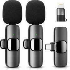 Wireless Dual Microphone for iPhone/iOS/Android Plug-Play Bluetooth Microphone