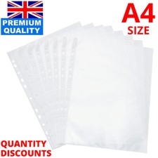 100 Punched Pockets A4 CLEAR PLASTIC Filing Wallets PROTECTIVE SLEEVES 11 HOLES