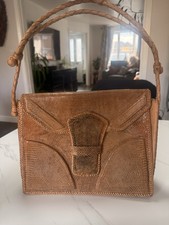 Vintage Hand Made Snake Or  Lizard / Reptile Skin Handbag Tan Retro Purse