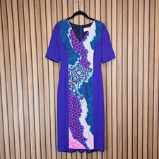 Peter Pilotto Dress Purple UK 10 Pencil Straight Below Knee Short Sleeve